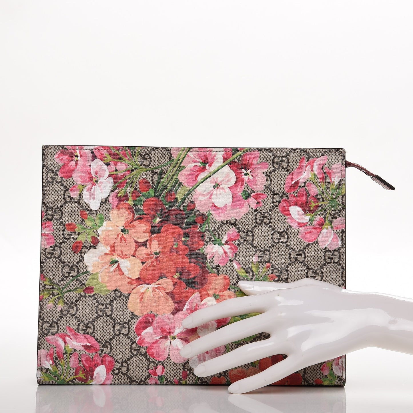 GG Supreme Monogram Blooms Large Cosmetic Case Beige Multicolor Dry Rose