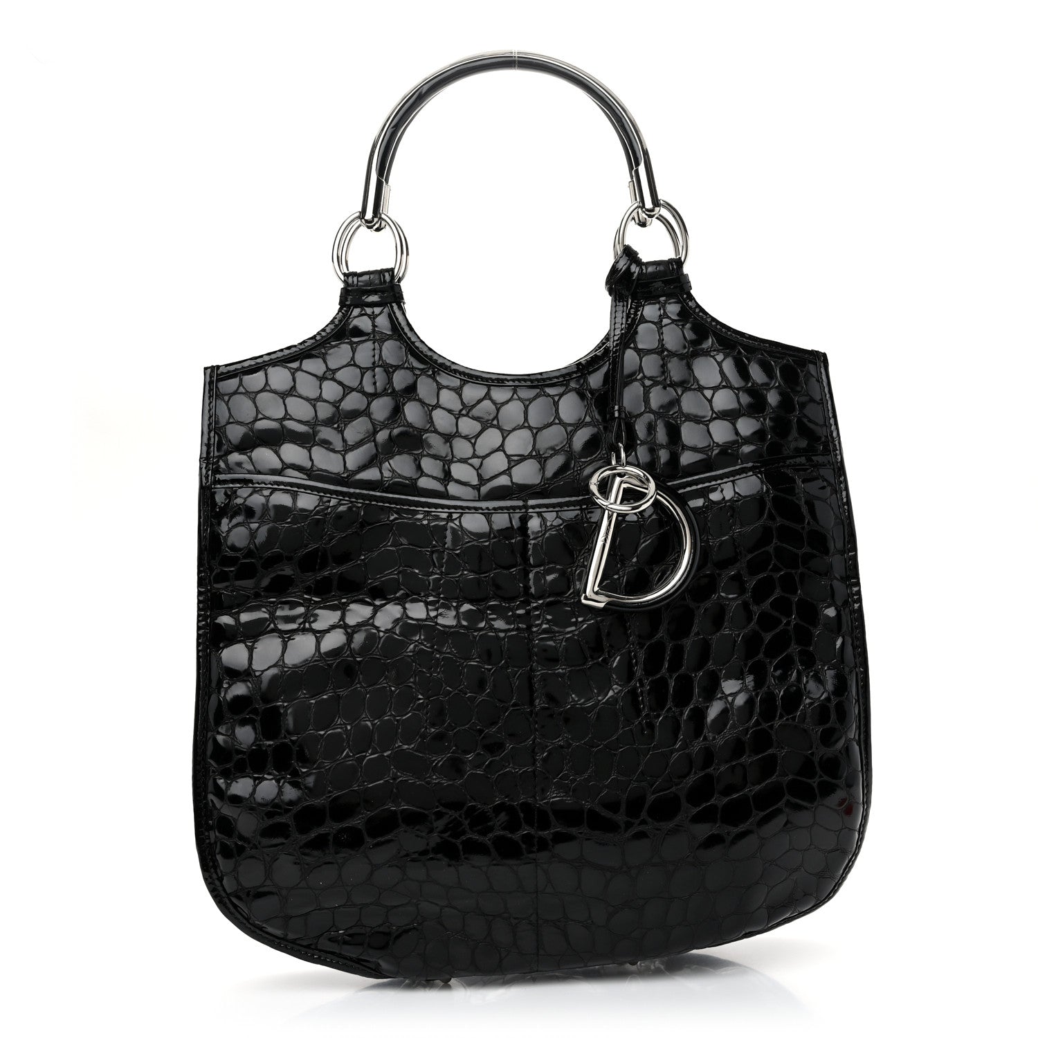 Christian Dior Patent Crocodile Embossed 61 Tote Black 1 of 10