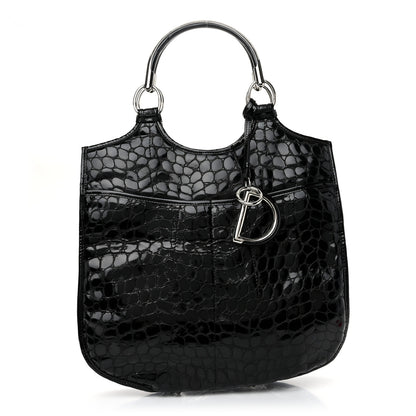 Christian Dior Patent Crocodile Embossed 61 Tote Black 1 of 10