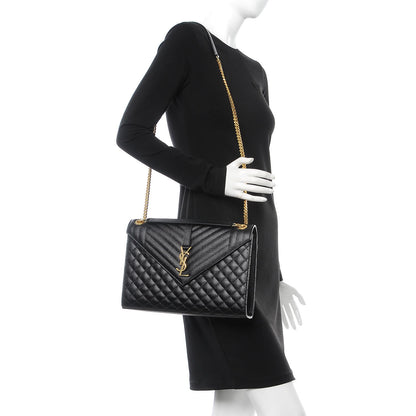 Saint Laurent Grain De Poudre Textured Mixed Matelasse Large Triquilt Monogram Satchel Black 2 of 9