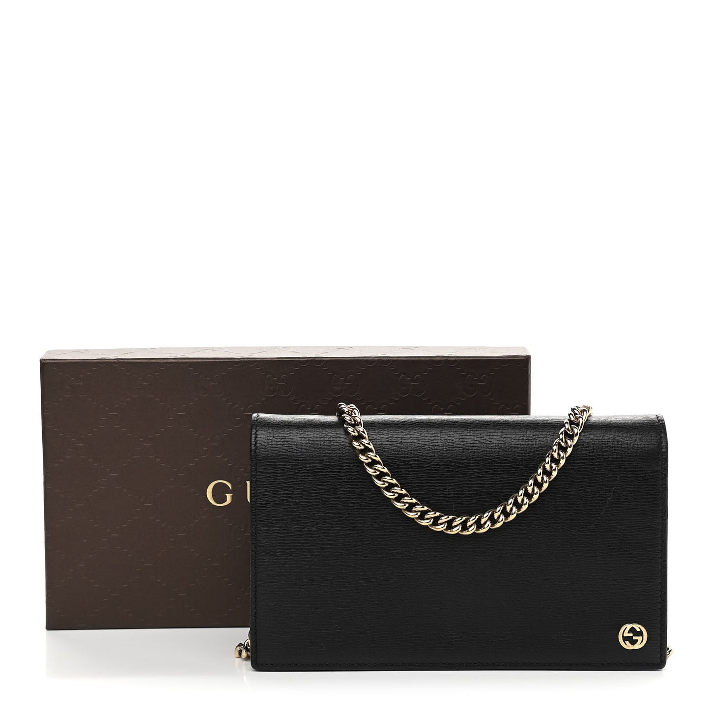 Textured Calfskin Medium Betty Chain Wallet Black