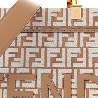 Fendi Woven Fabric Calfskin FF Medium Fendi Sunshine Shopper Tote Natural White Dark Honey 8 of 11