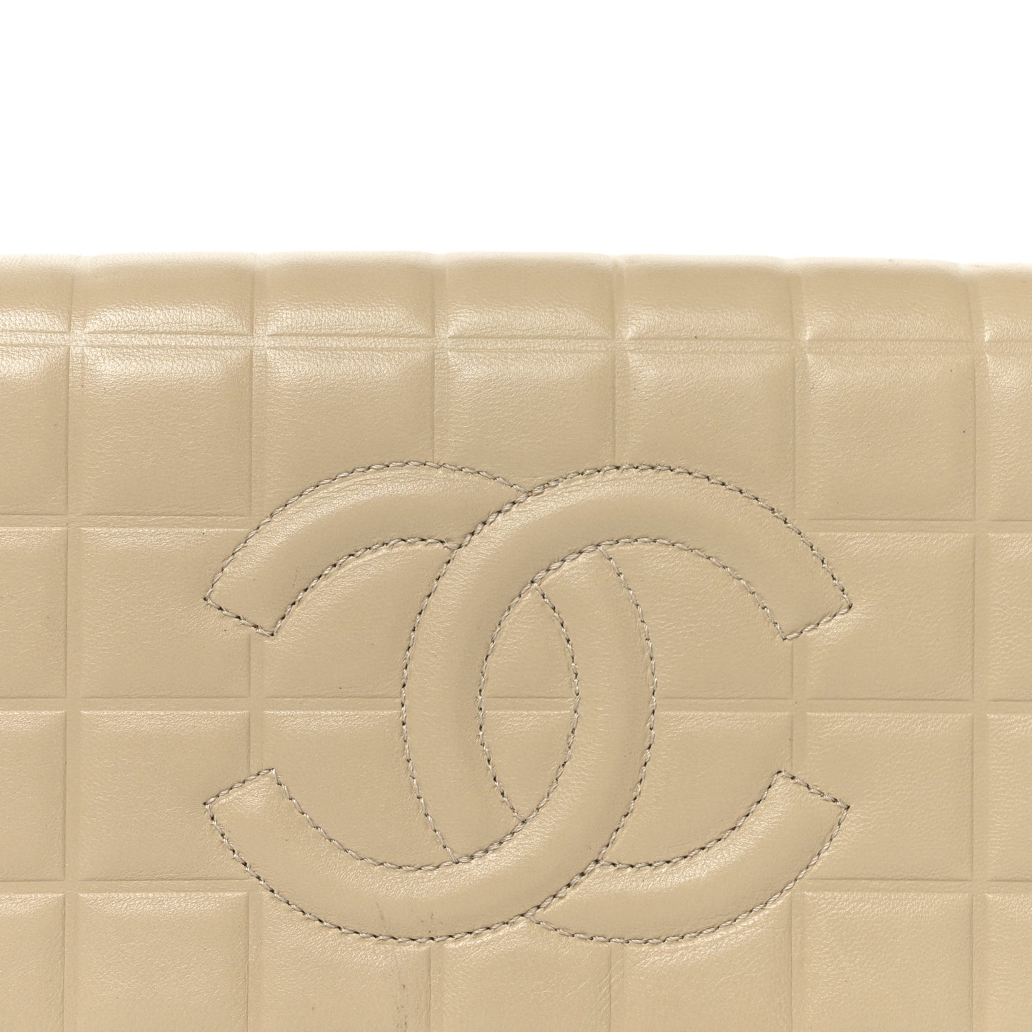 Lambskin Quilted CC Chocolate Bar Flap Beige