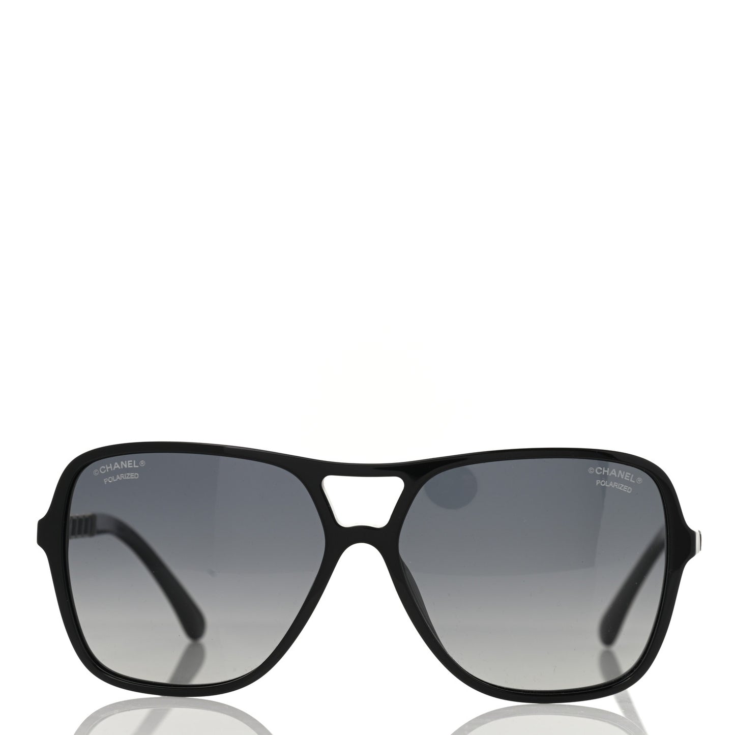 Metal Calfskin Polarized CC Chain Pilot Sunglasses 5439-Q-A Black