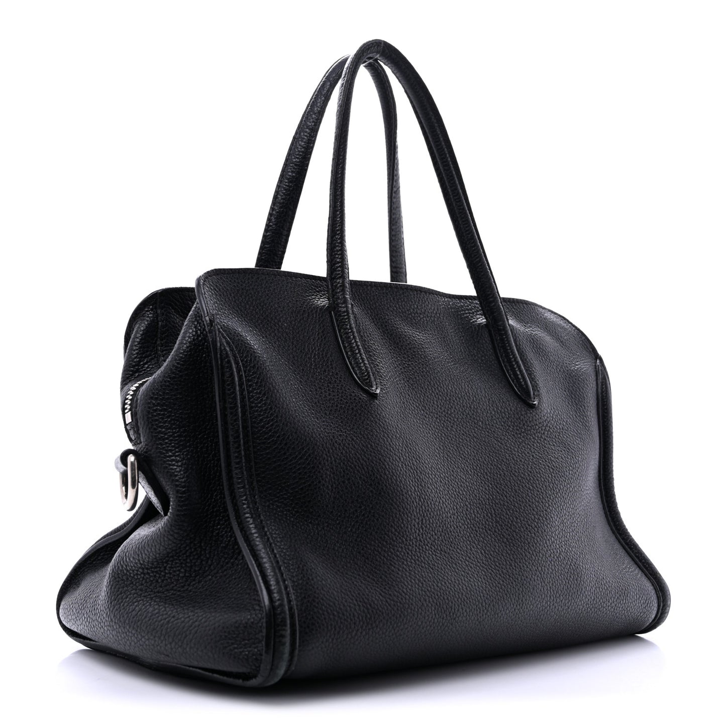 Pebbled Calfskin Mini Skull Padlock Zip Around Tote Black