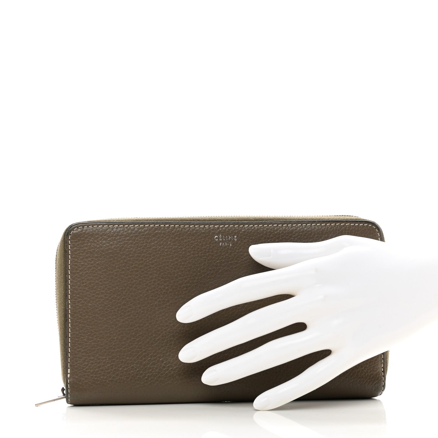 Celine Drummed Calfskin Large Zip Around Multifunction Wallet Souris 2 of 9
