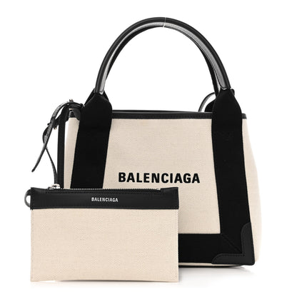 Balenciaga Cotton Canvas Calfskin Navy Cabas XS Natural Black 1 of 12