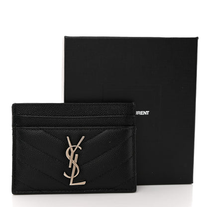 Saint Laurent Grain De Poudre Matelasse Chevron Monogram Credit Card Case Black 3 of 8