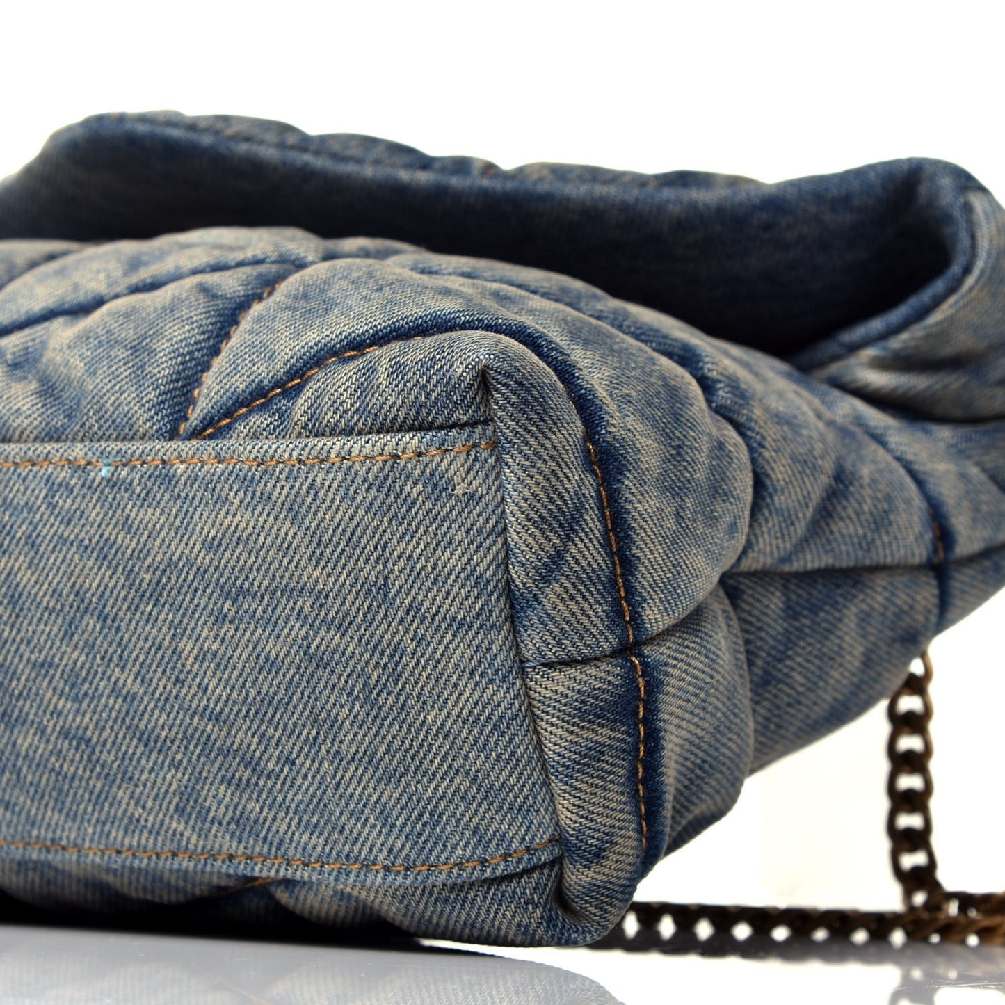 Denim Quilted Toy Loulou Puffer Monogram Chain Satchel Blue Black