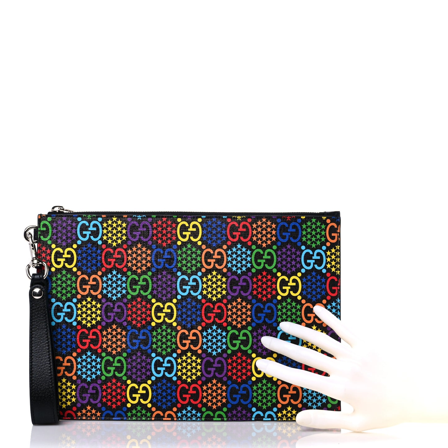 GG Supreme Monogram Psychedelic Zip Wristlet Pouch Black Multicolor