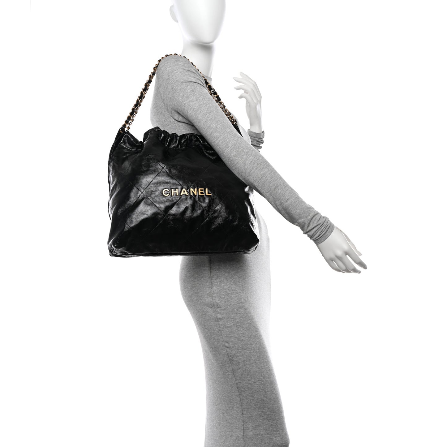 Shiny Calfskin Quilted Chanel 22 Black