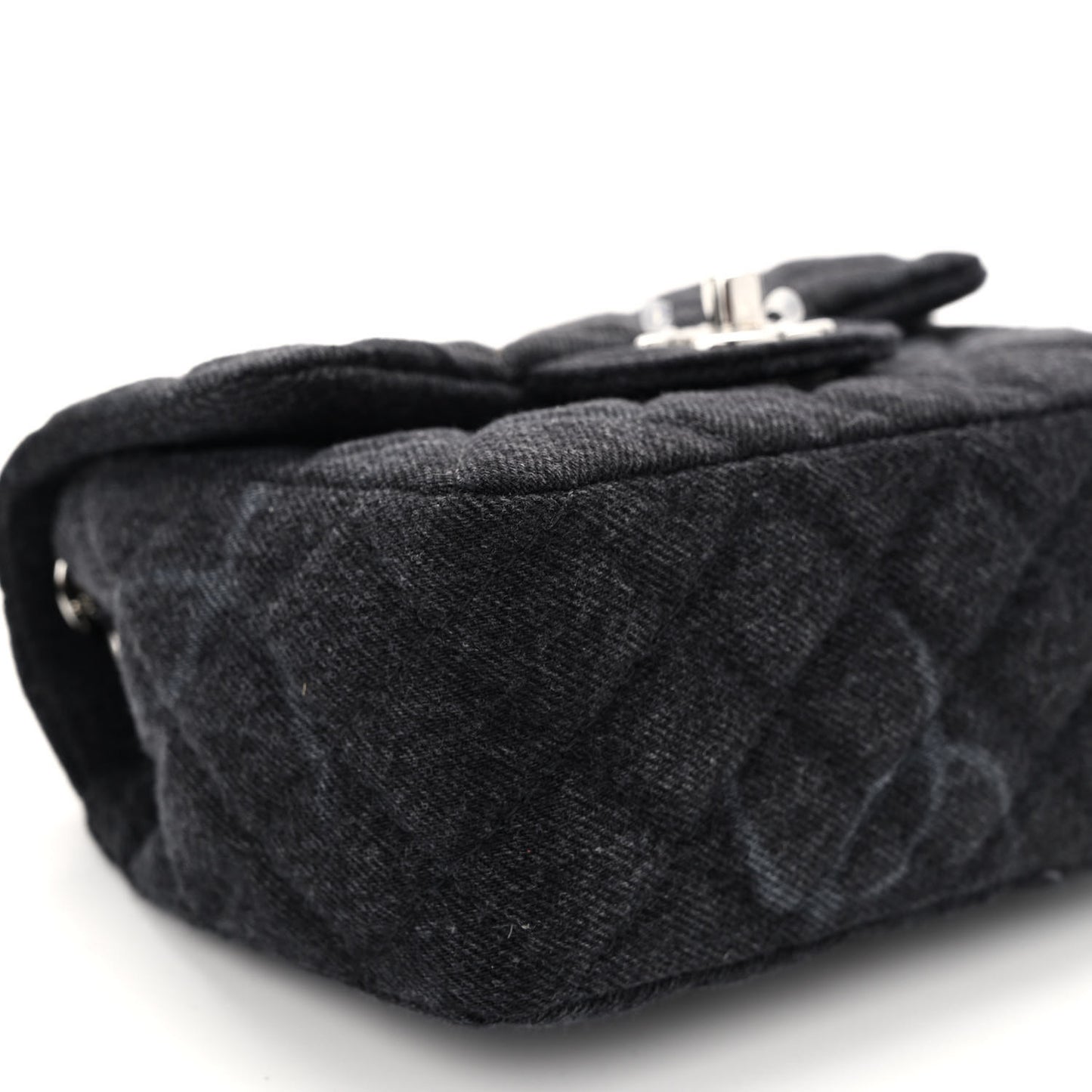 Denim CC Quilted Mini Square Flap Black