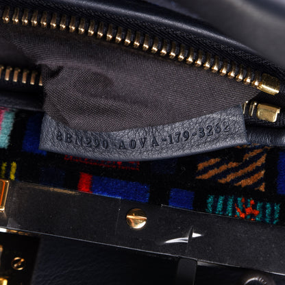 Fendi Calfskin Velvet Fun Fair Medium Peekaboo Iconic Satchel Night Blue Multicolor 8 of 11