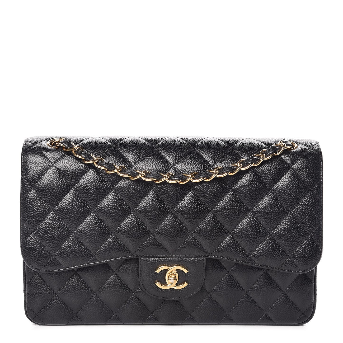 Caviar Quilted Jumbo Double Flap Black
