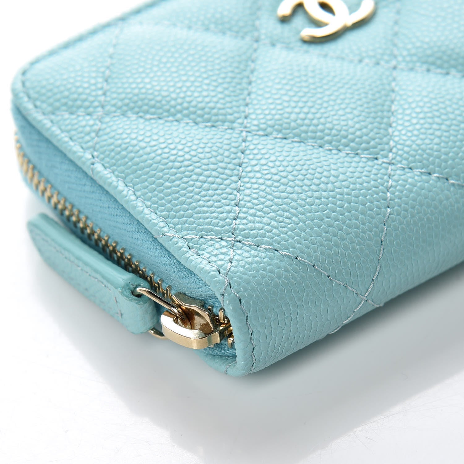 Chanel Caviar Quilted Zip Coin Purse Light Blue 5 of 10