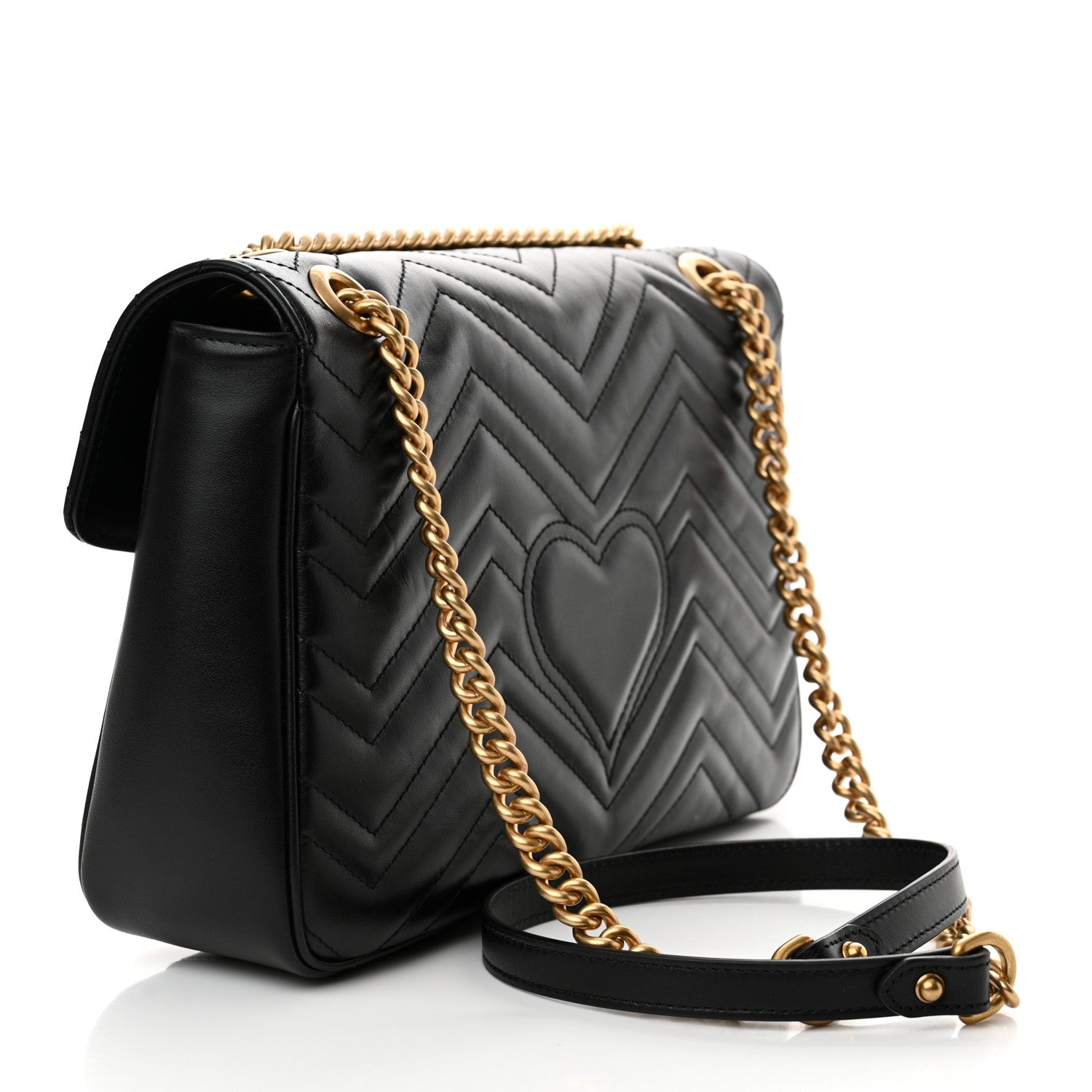 Gucci Calfskin Matelasse Medium GG Marmont Shoulder Bag Black 3 of 11