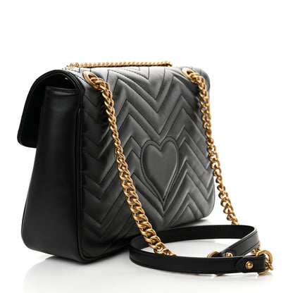 Gucci Calfskin Matelasse Medium GG Marmont Shoulder Bag Black 3 of 11