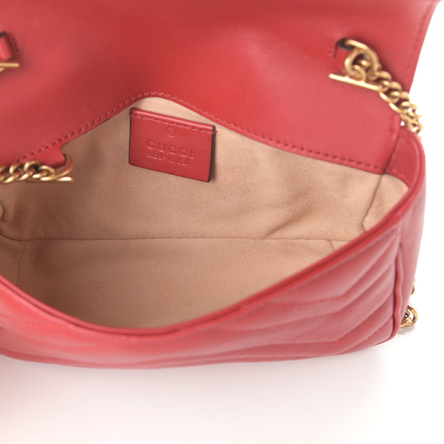 Calfskin Matelasse Super Mini GG Marmont Shoulder Bag Hibiscus Red