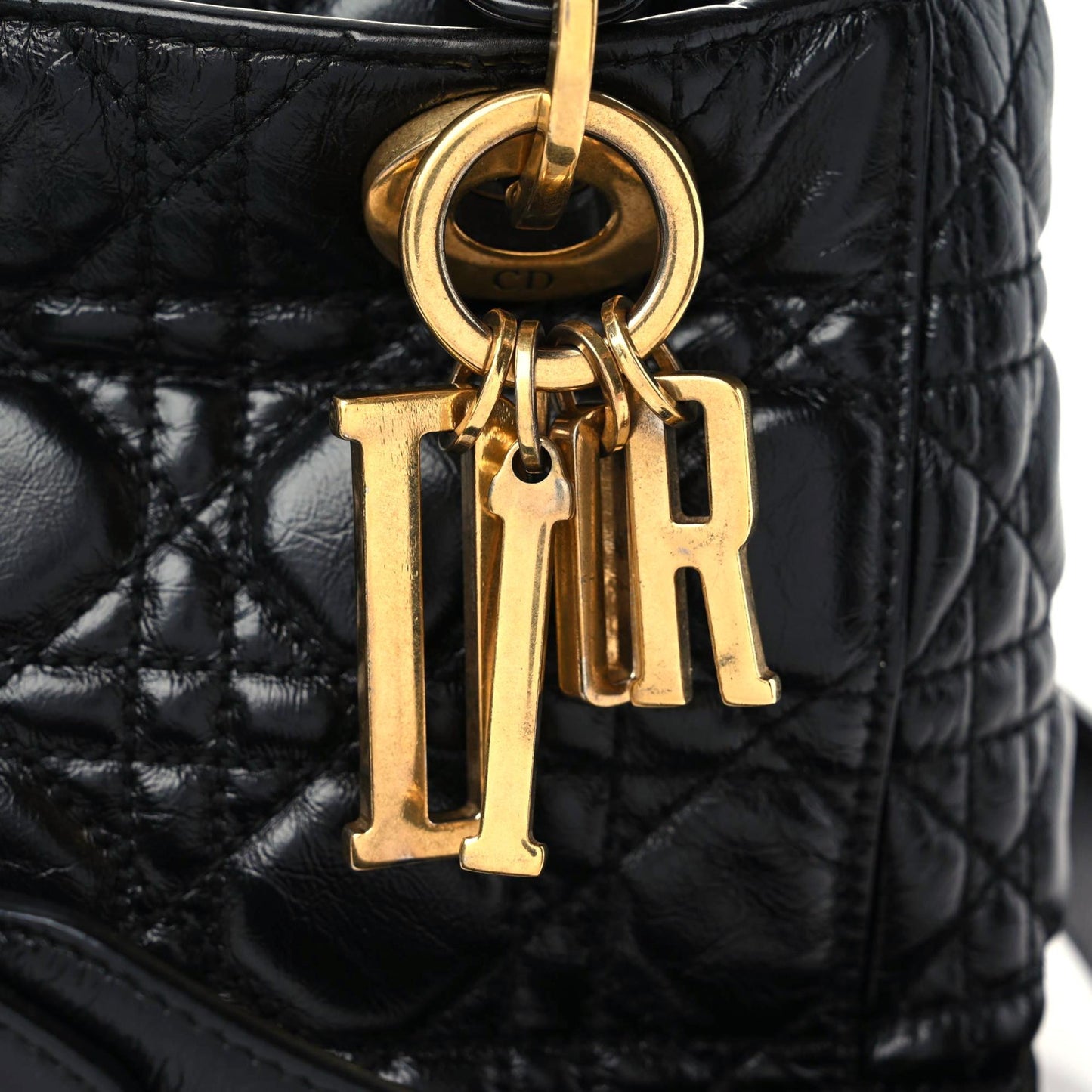 Crinkled Patent Cannage Small Lucky Badges My Lady Dior Black