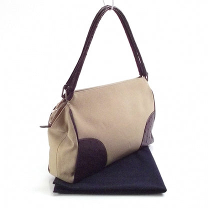 Prada Canvas Ostrich Tote Tan Purple 3 of 10