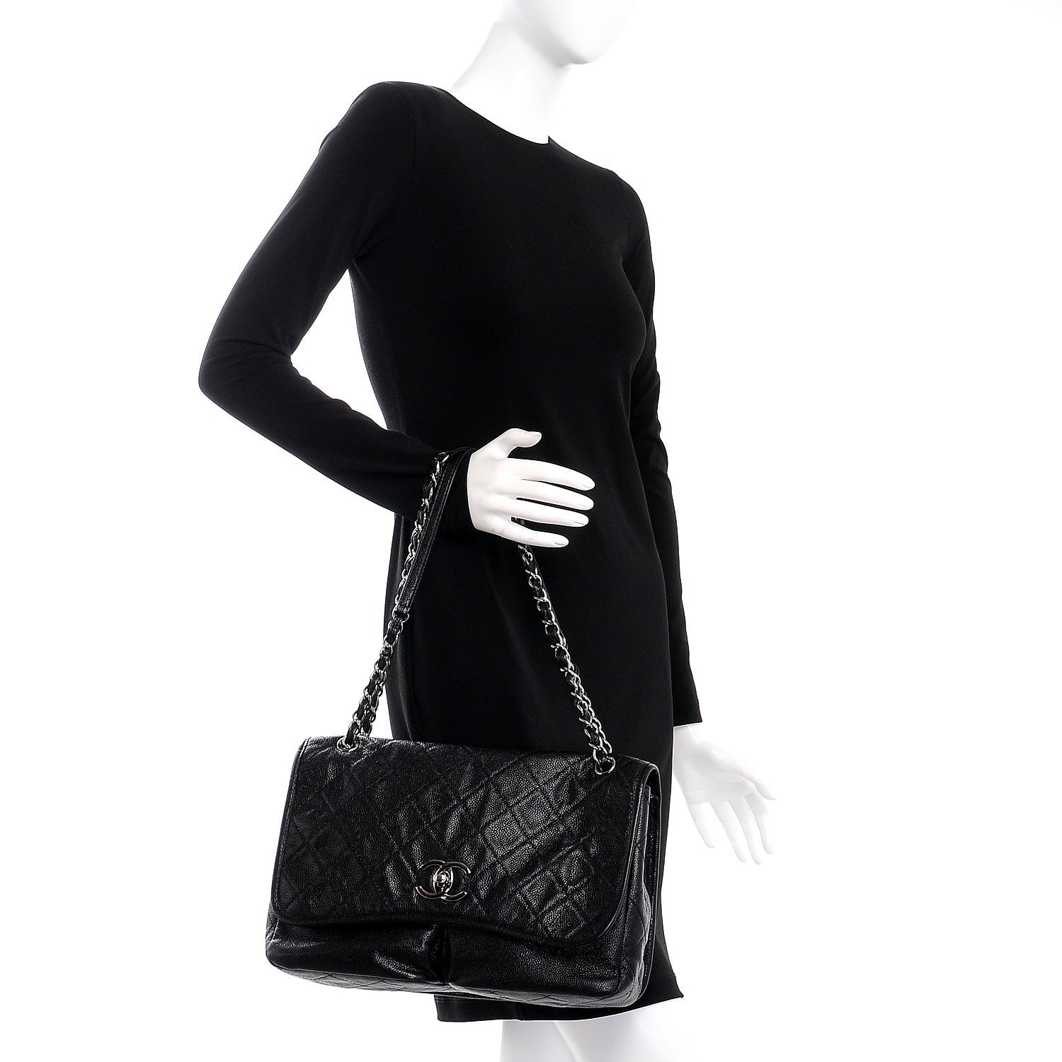 Chanel Grained Calfskin Large Natural Beauty Flap Black 2 of 7