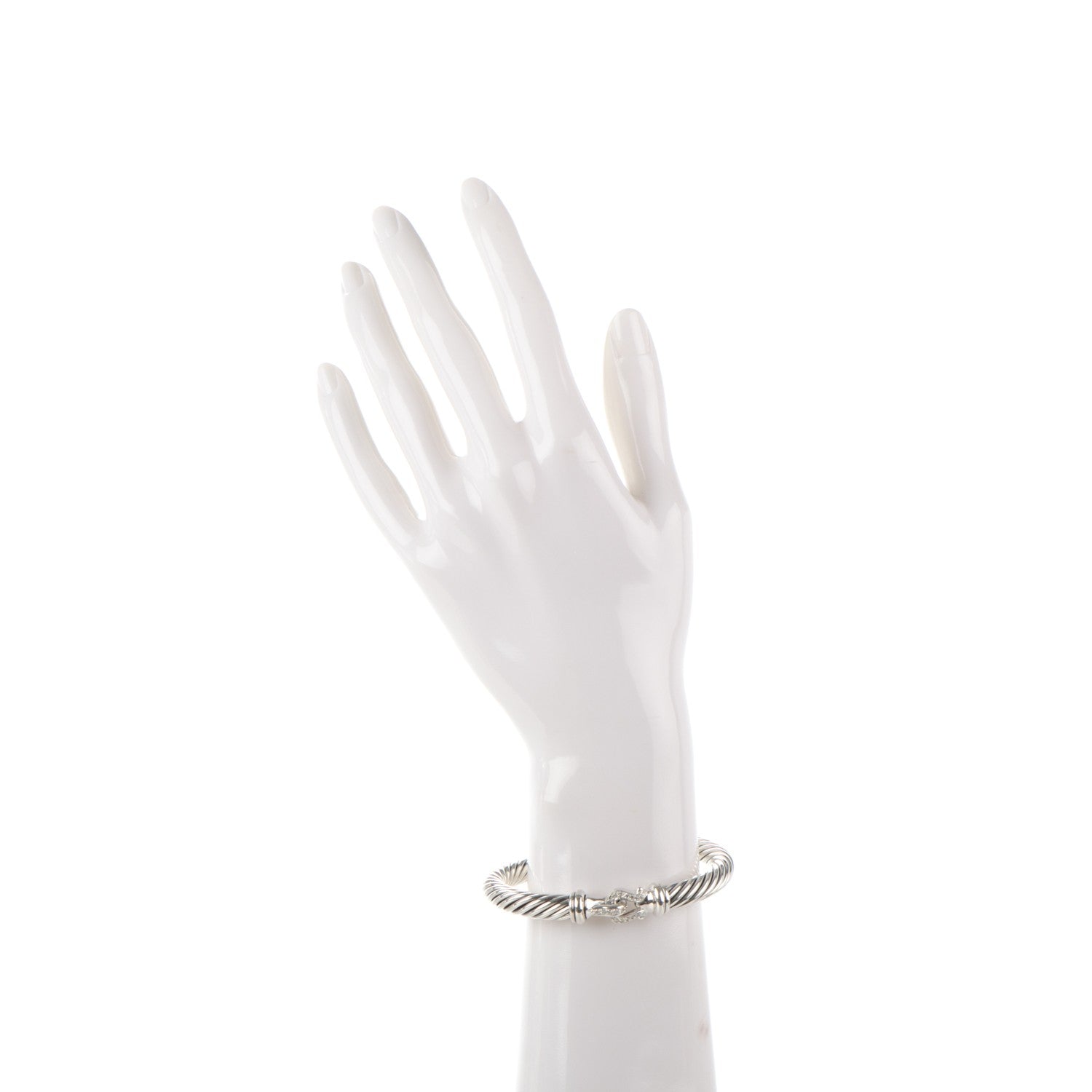 David Yurman Sterling Silver Diamond 7mm Cable Buckle Cuff Bracelet 2 of 4