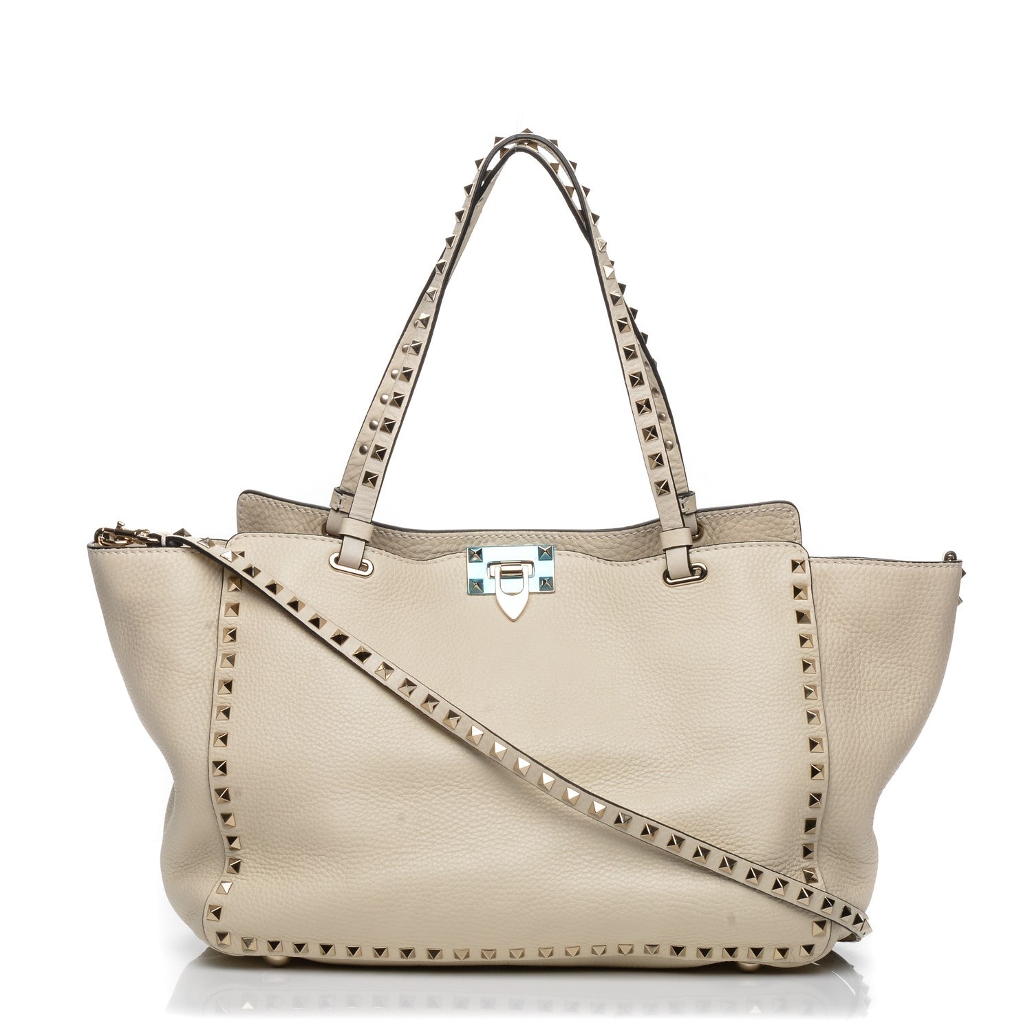 Valentino Garavani Pebbled Calfskin Medium Rockstud Tote Light Ivory 1 of 8