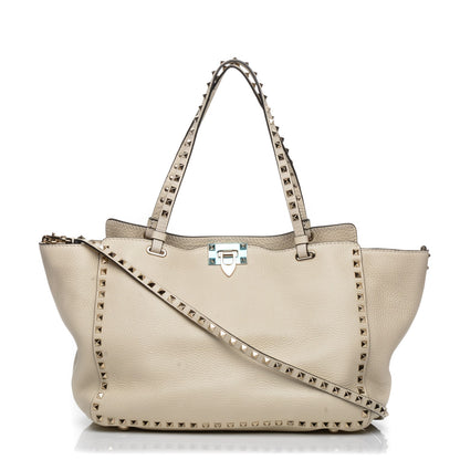 Valentino Garavani Pebbled Calfskin Medium Rockstud Tote Light Ivory 1 of 8