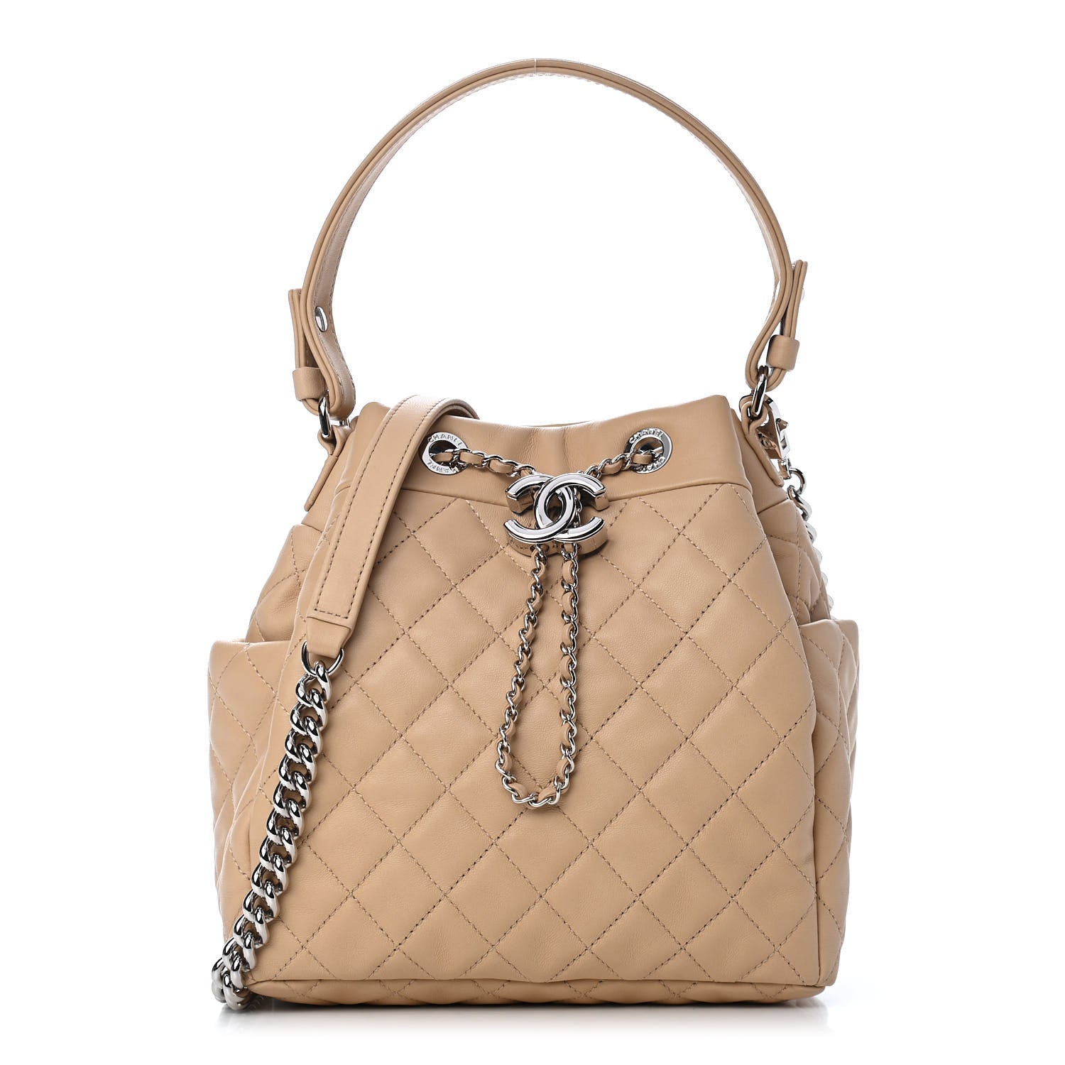 Chanel Lambskin Quilted Small CC Chain Bucket Drawstring Bag Light Beige 1 of 9