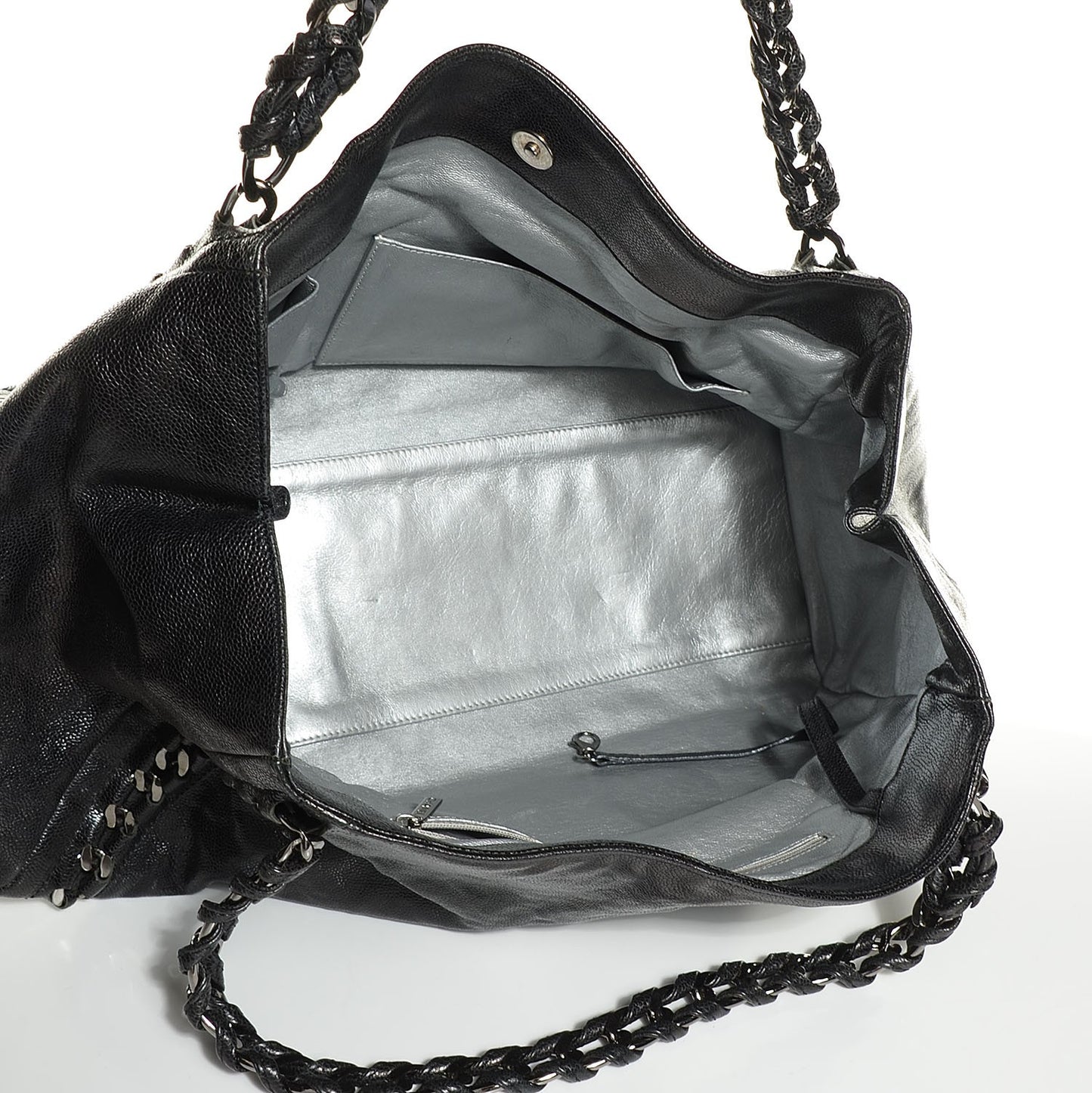 Glazed Caviar East West Modern Chain Tote Black