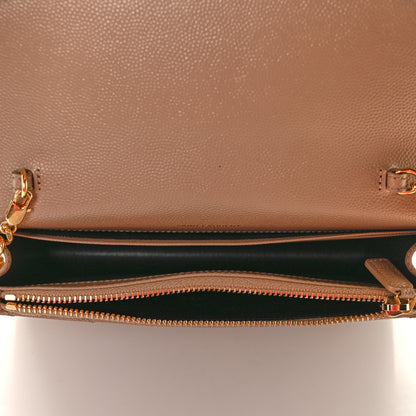Saint Laurent Grain De Poudre Matelasse Chevron Monogram Envelope Chain Wallet Dark Beige 5 of 11