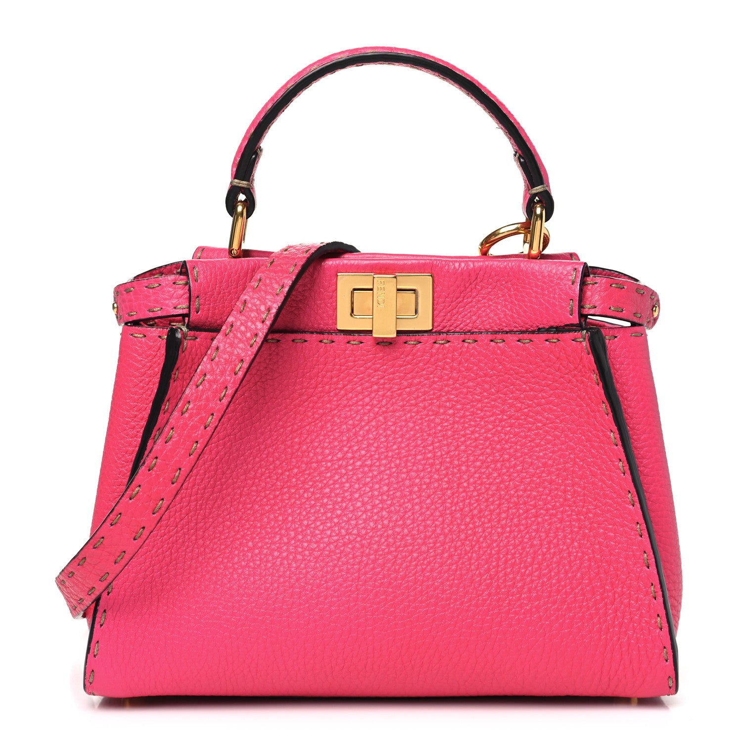 Fendi Cuoio Romano Selleria Mini Peekaboo Iconic Satchel Fuxia 1 of 11