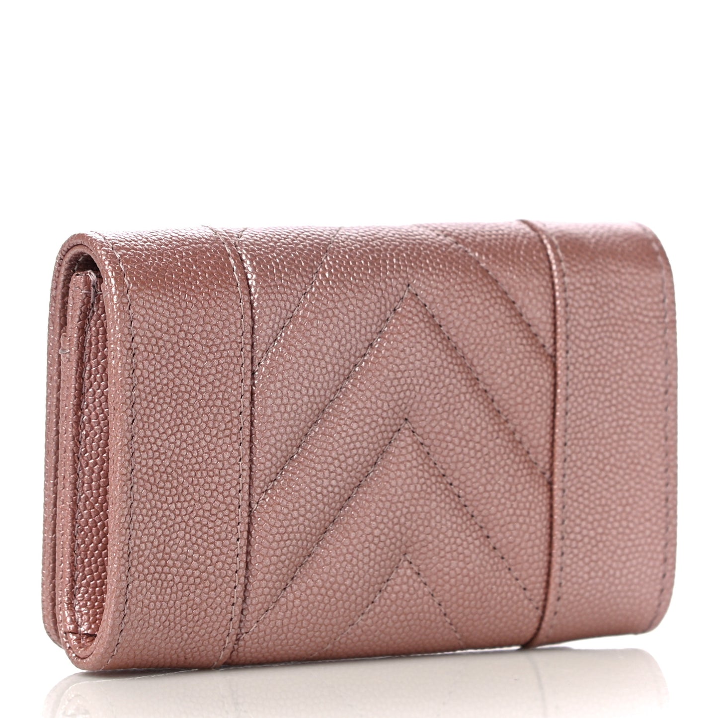 Metallic Caviar Chevron Quilted Vintage Mademoiselle Flap Card Holder Pink