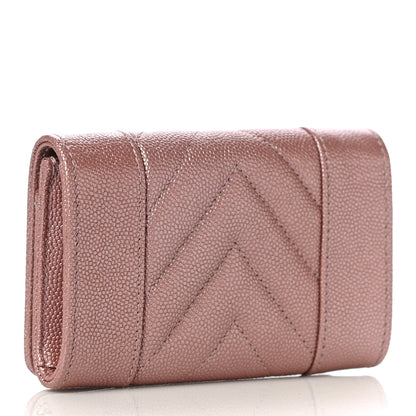 Chanel Metallic Caviar Chevron Quilted Vintage Mademoiselle Flap Card Holder Pink 3 of 12