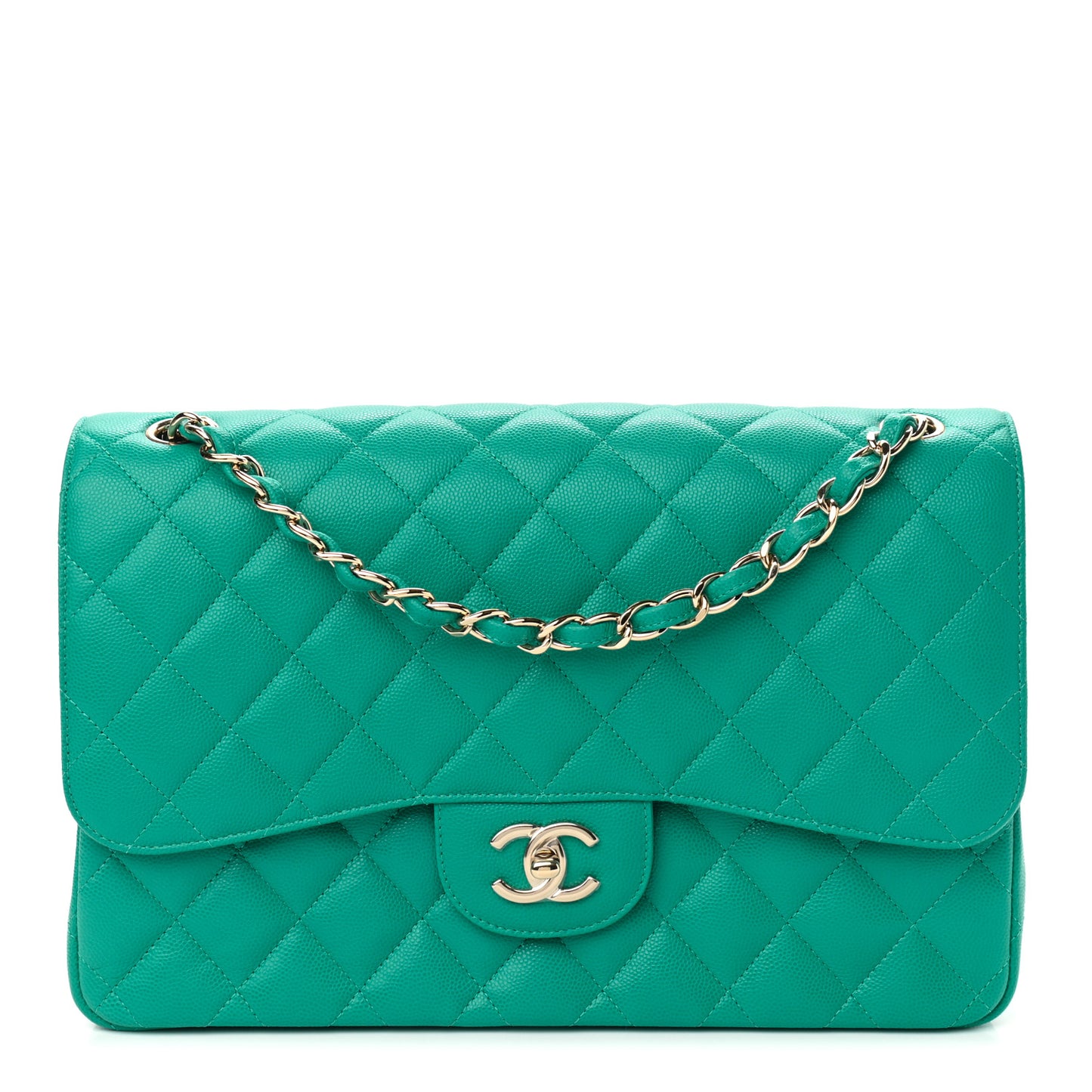 Caviar Quilted Jumbo Double Flap Turquoise