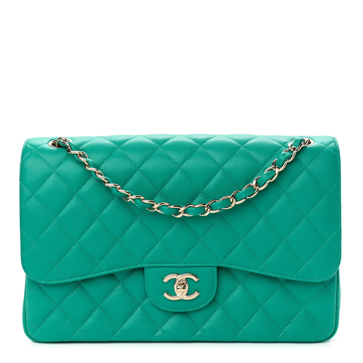Chanel Caviar Quilted Jumbo Double Flap Turquoise 1 of 11