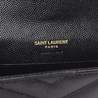 Saint Laurent Grain De Poudre Matelasse Chevron Small Monogram Envelope Wallet Black 6 of 7