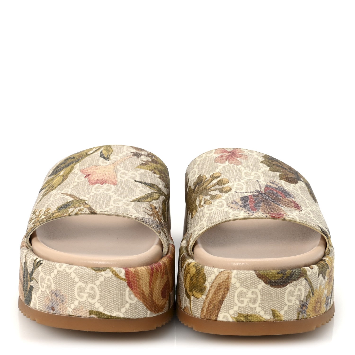 Gucci GG Supreme Monogram Water Flora Angelina Platform Slide Sandals 37.5 Beige White Multicolor 3 of 9