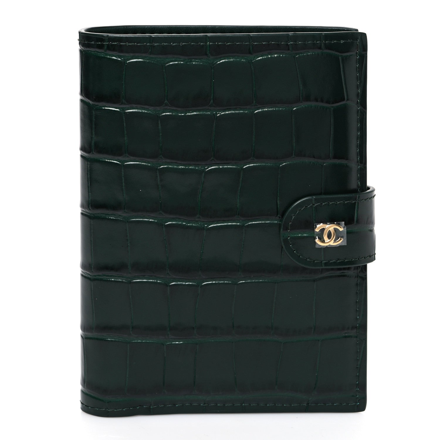 Chanel Calfskin Crocodile Embossed Crococo Passport Holder Emerald 1 of 7