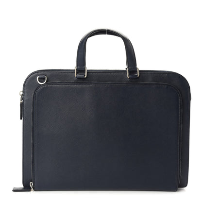 Prada Saffiano Cuir Travel Front Zip Pocket Briefcase Baltico 1 of 10