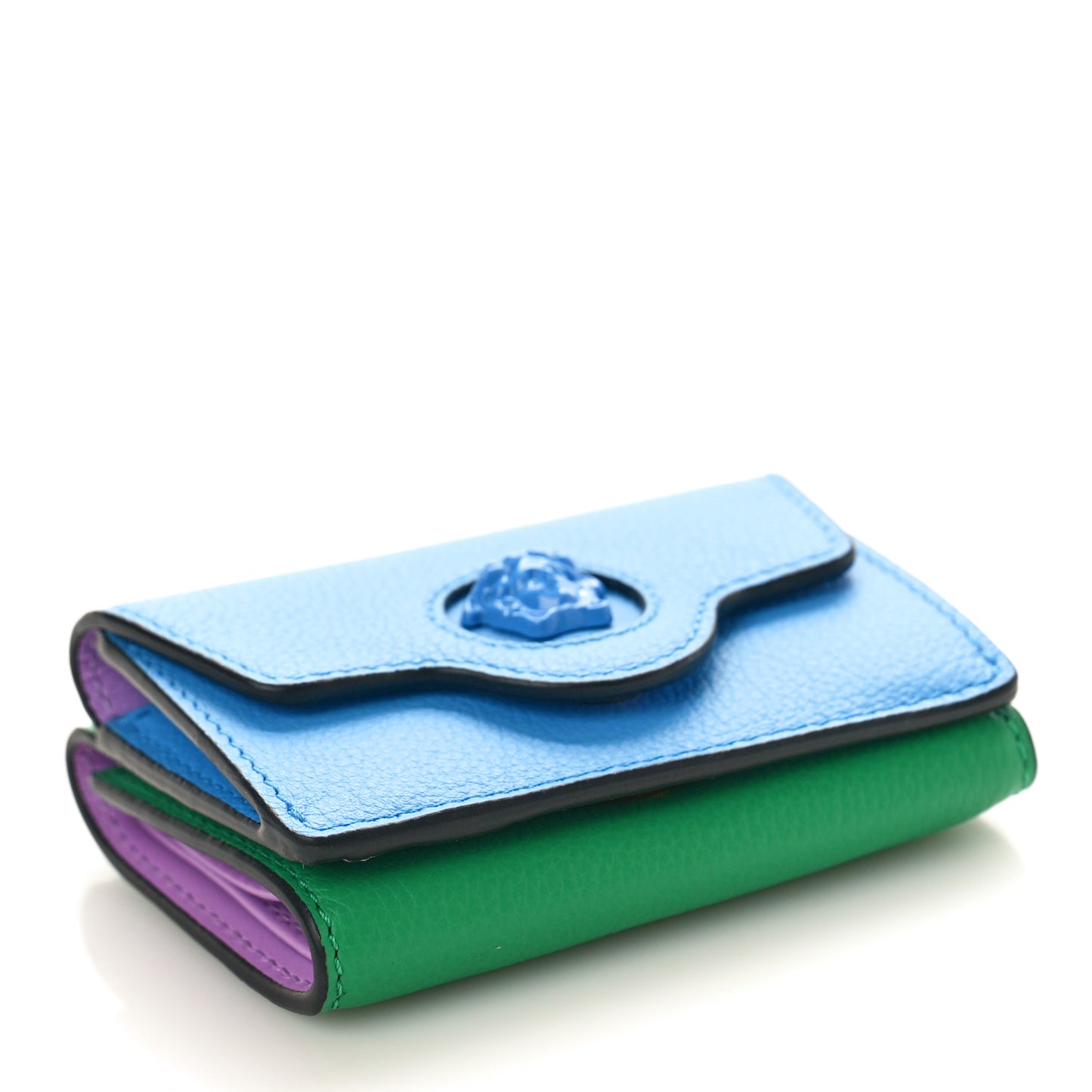 Grained Calfskin Medusa Wallet On Chain Blue Green