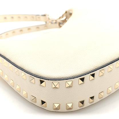 Valentino Garavani Pebbled Calfskin Small Rockstud Hobo Bag Ivory 8 of 9