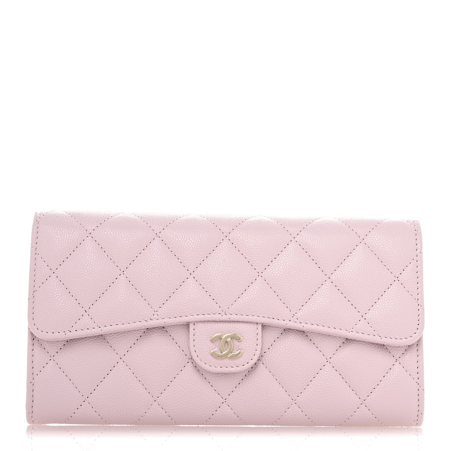 Caviar Quilted Large Gusset Flap Wallet Light Pink