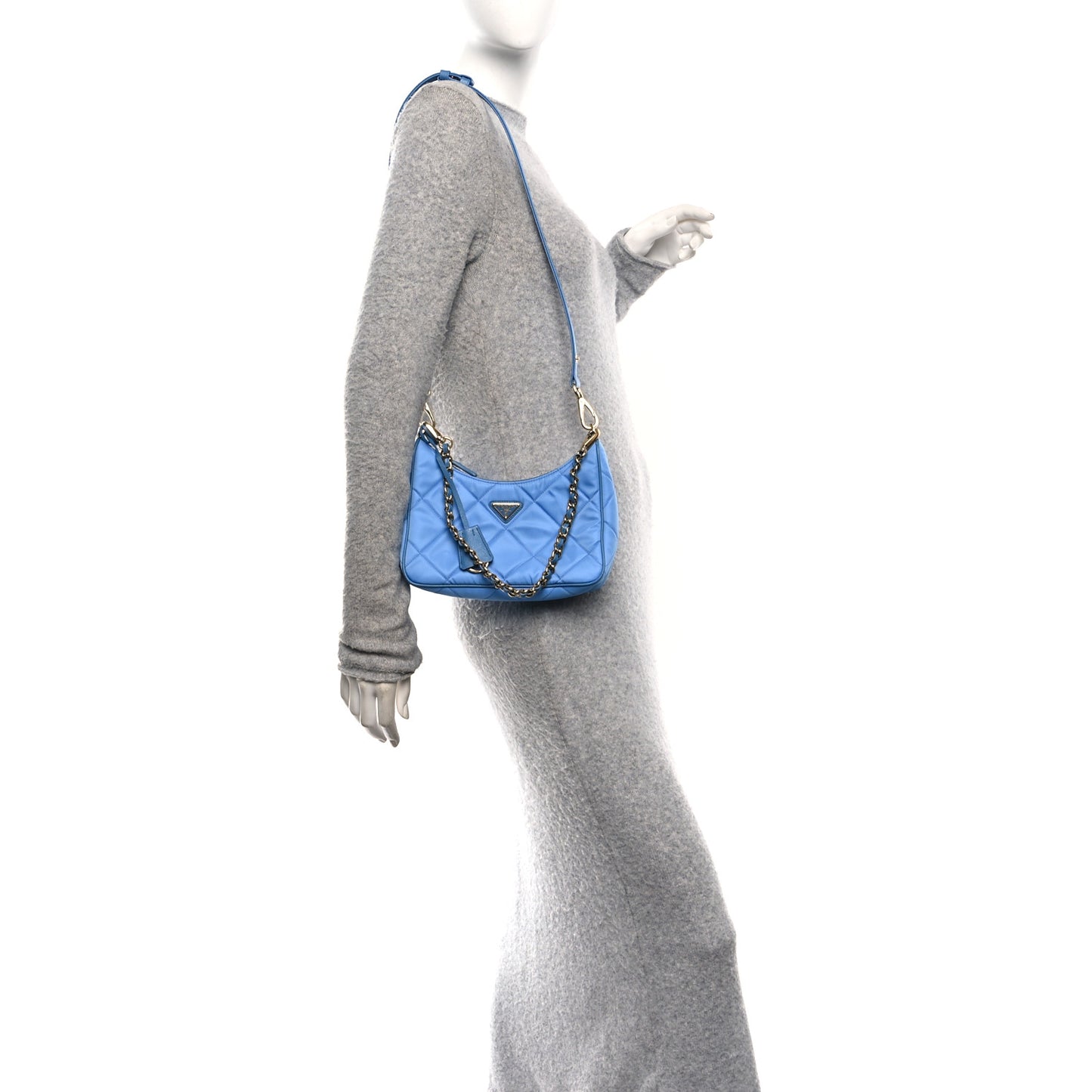 Re-Nylon Saffiano Stitched Mini Re-Edition 1995 Chaine Shoulder Bag Blue