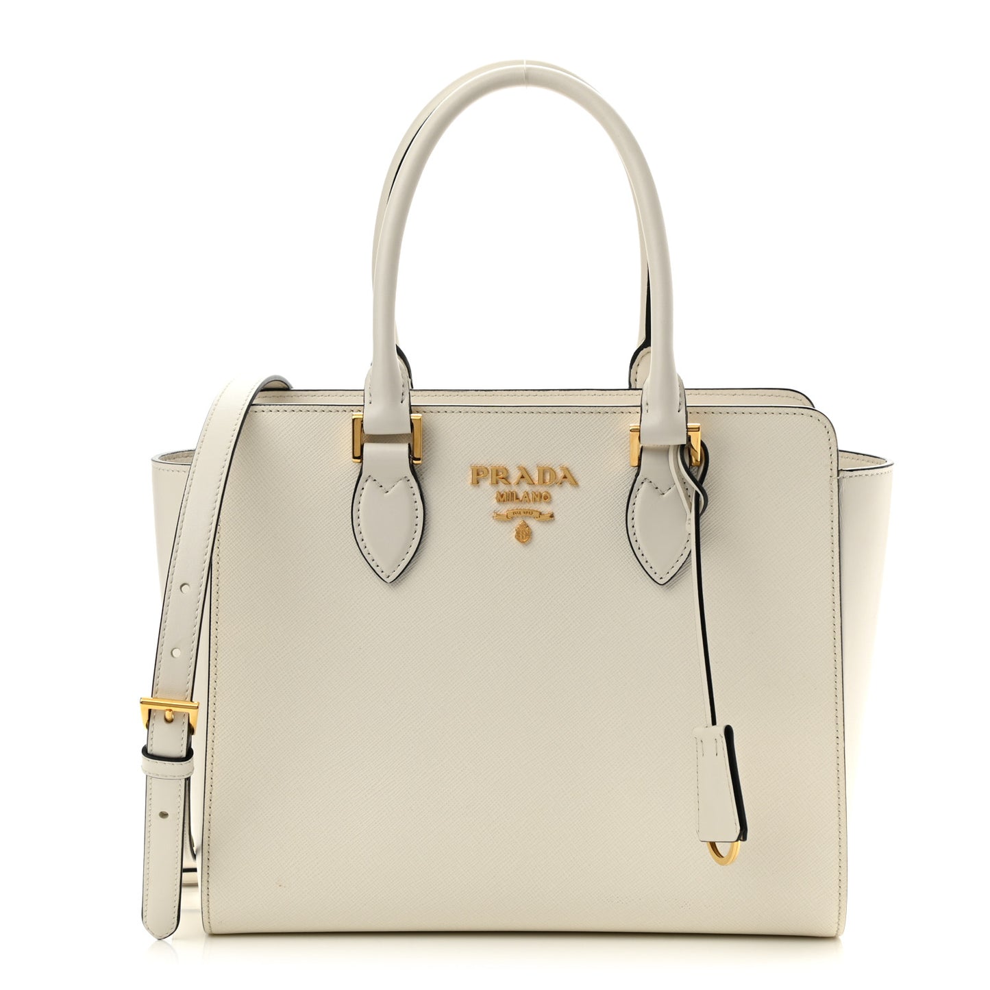 Saffiano Soft Calfskin Small Zippered Tote White
