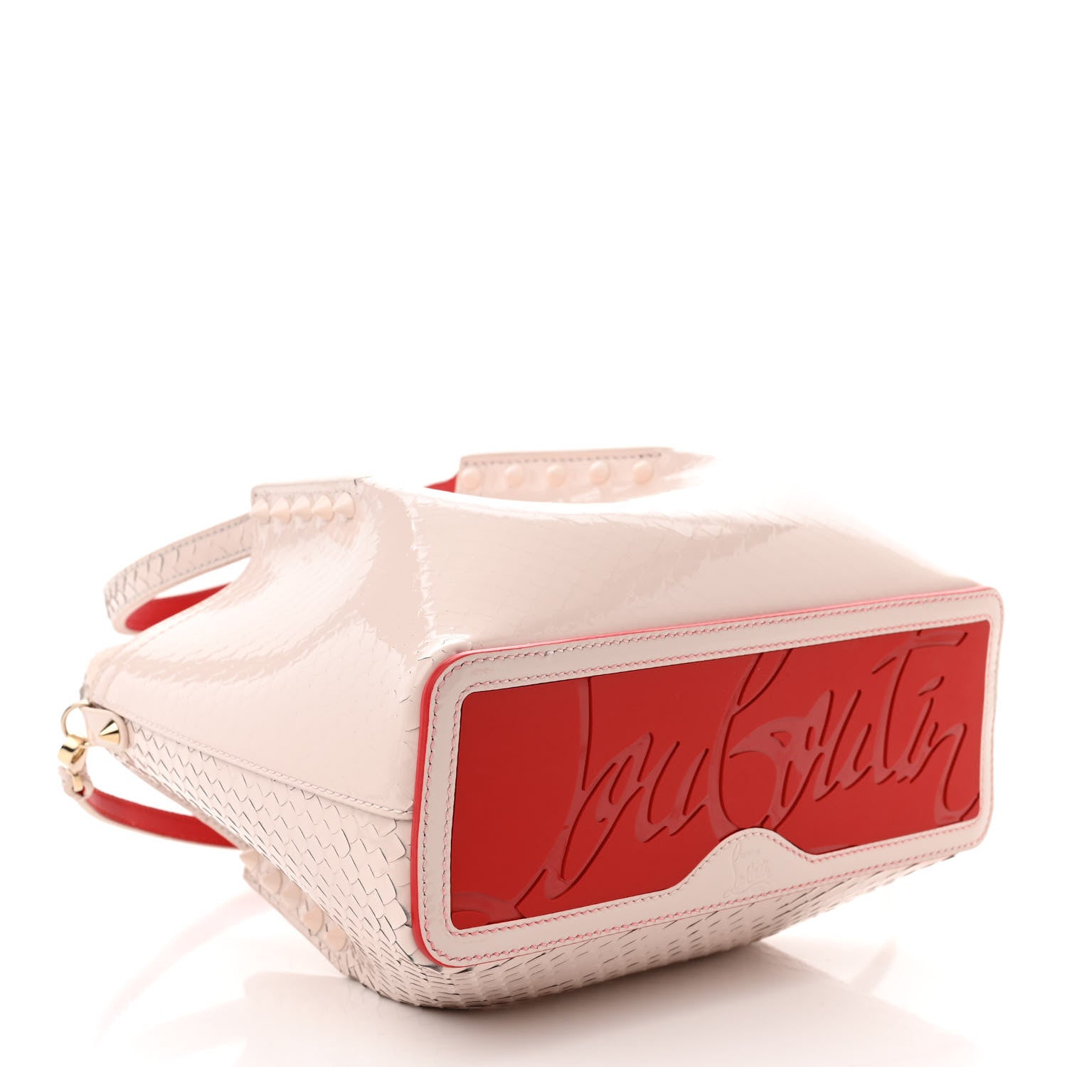 Christian Louboutin Patent Snakeskin Embossed Spiked Mini Cabarock Shopper Tote Leche 4 of 9