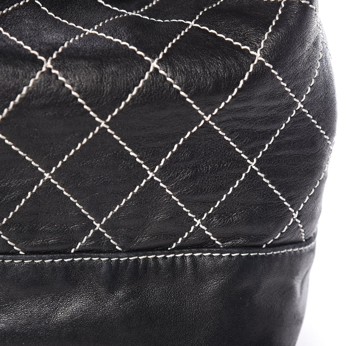 Lambskin Contrast Stitch Large Drawstring Tote Black