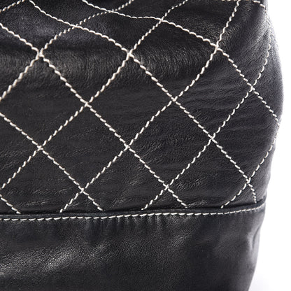 Chanel Lambskin Contrast Stitch Large Drawstring Tote Black 11 of 17