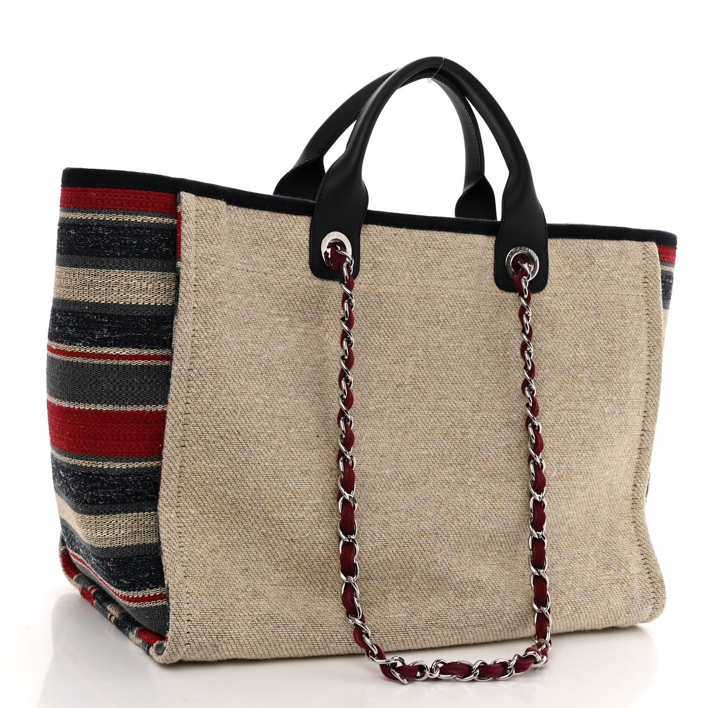 Striped Canvas Medium Deauville Tote Beige