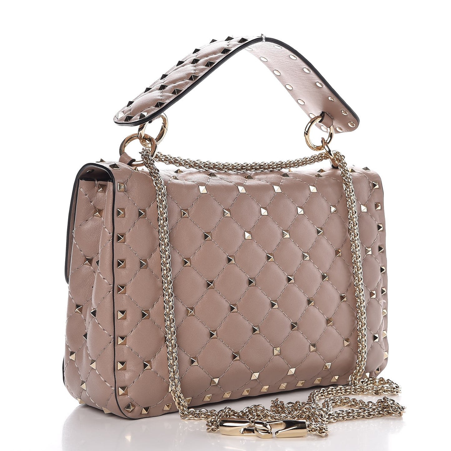 Lambskin Medium Rockstud Spike Shoulder Bag Poudre